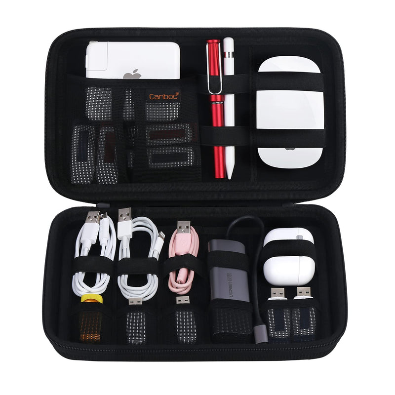 [Australia - AusPower] - Canboc Hard Portable Electronics Organizer, Travel Cable Organizer Bag Electronic Accessories Case for Cables, Cord, Chargers, Phone, SD Card, Hard Drive, Power Bank, USB, Pen, Mouse, Black 