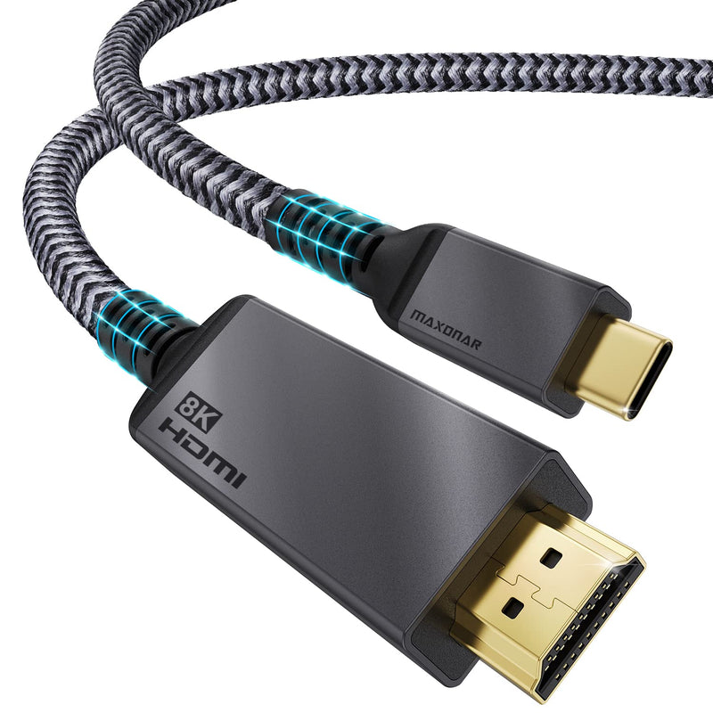 [Australia - AusPower] - USB C to HDMI Cable [8K, 48Gbps], Maxonar Type C to HDMI 2.1 Adapter Cord, 8K@30Hz, 4K@120Hz, HDR, [Thunderbolt 4/3, USB 4 Compatible] for iMac, MacBook Pro/Air M1 2021, iPad Pro, Surface Pro, 6ft 6.6ft 