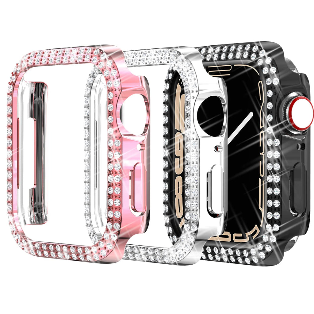 [Australia - AusPower] - OHPROCS Bling Case Compatible with Apple Watch Series 7 Protector 41mm 45mm Shiny Diamond Face Cover Hard Rhinestone Bumper for iWatch 7 Women Men Accessories (Black/Silver/Pink, 45mm) Black/Silver/Pink 
