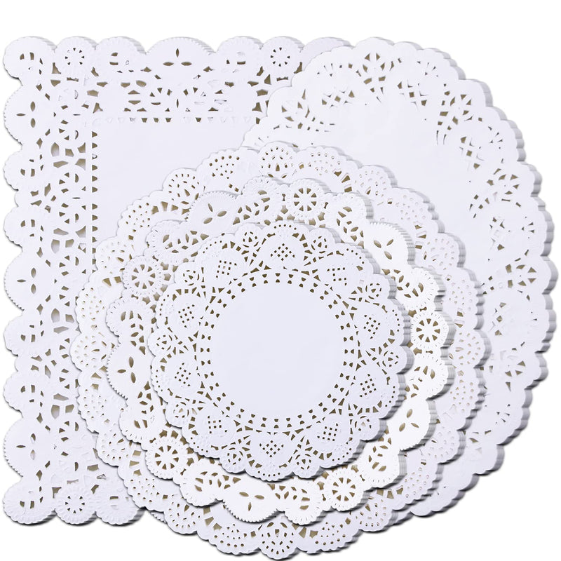[Australia - AusPower] - GothaBach 250PCS paper doily lace, various sizes, food-grade modern decorative in bulk, add elegance to crafts, coffee, cakes, desserts, dining tables, weddings (round rectangle oval white) 