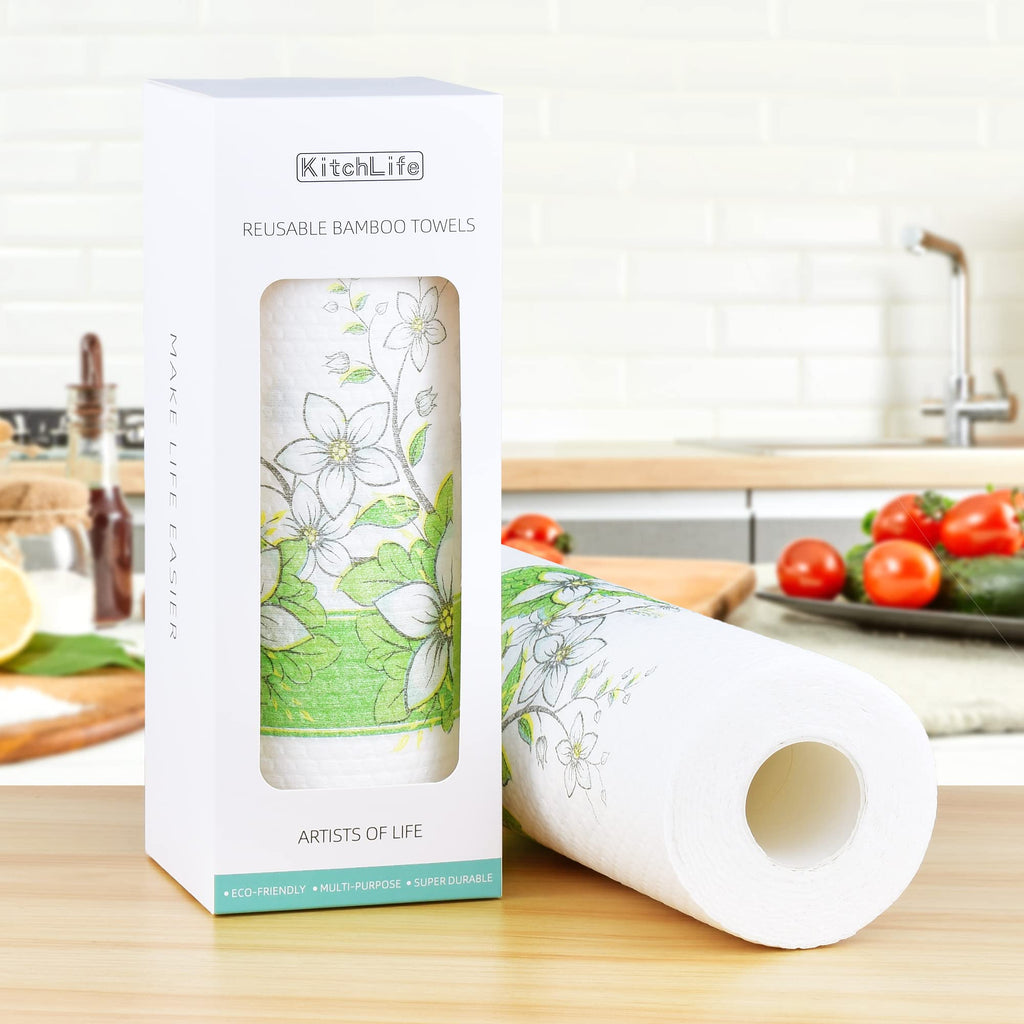 [Australia - AusPower] - KitchLife Reusable Bamboo Paper Towels - 1 Roll, Washable and Recycled Kitchen Roll, Zero Waste Products, Sustainable Gifts, Environmentally Friendly, (RasF) 