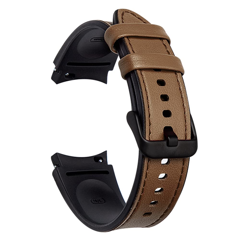 [Australia - AusPower] - PINHEN Band Compatible with Samsung Galaxy Watch 4 40mm 46mm Bracelet, 20mm Leather Hybrid Silicone Watch Band Replacement Strap for (2021) Galaxy Watch 4 40mm 44mm / Galaxy Watch4 Classic 42mm 46mm Smartwatches Brown 