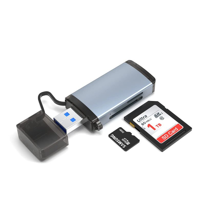 [Australia - AusPower] - Rocketek 2 in 1 SD Card Reader, [All Metal] USB 3.0 Dual Slot Memory Card Reader for SDXC, SDHC, SD, MMC, RS-MMC, Micro SDXC, Micro SD, Micro SDHC Card Read 2 Cards Simultaneously 