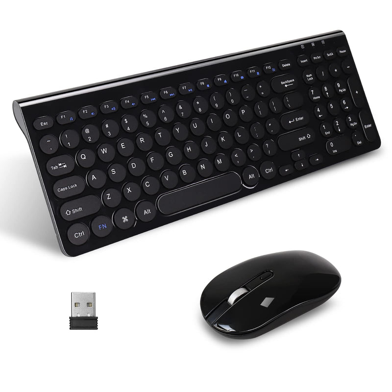 [Australia - AusPower] - LeadsaiL Wireless Keyboard and Mouse Combo, 2.4G Cordless Mouse and Keyboard Set with Numeric Keypad, Ultra-Slim, Compact, Quiet, for Windows, Mac, Computer, Desktop, PC, Notebook, Laptop Black-Retro Key Cap 