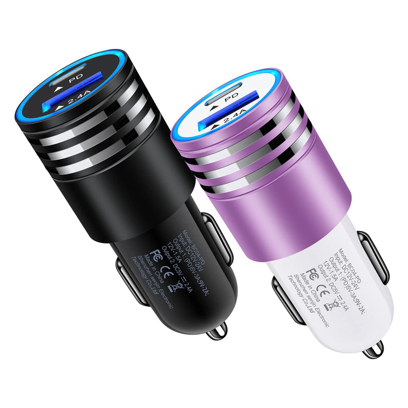 [Australia - AusPower] - USB Type C Car Charger Plug Cigarette Lighter Adapter, 30W Samsung Car Charger Fast Charging for Samsung Galaxy A13/A03S/A02S/A11/A12/S22 Ultra/S22+/S21 Ultra/S21 Plus/S20 FE/A32/A42/A51/A71/S10/S9/S8 Black Purple(PD+2.4A) 