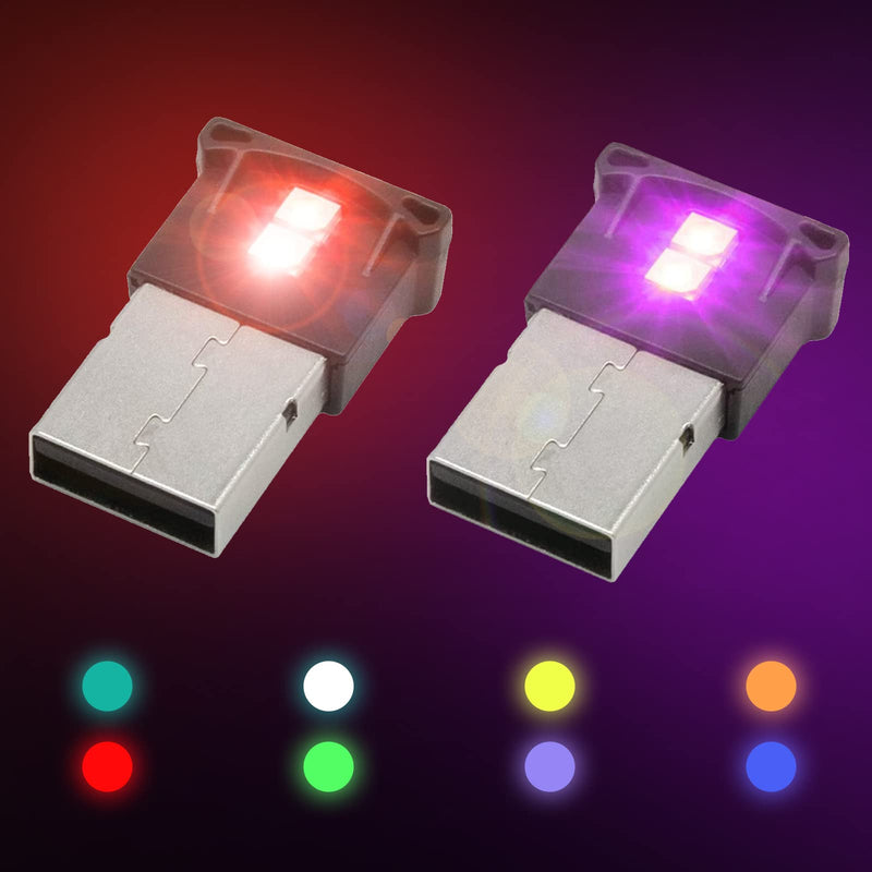 [Australia - AusPower] - 2 PCS Mini USB Led Light RGB Portable Ambient Lighting with 8 Color Adjustable and Brightness USB Night Light for Cars Homes Decoration Computers and Other USB Jacks 