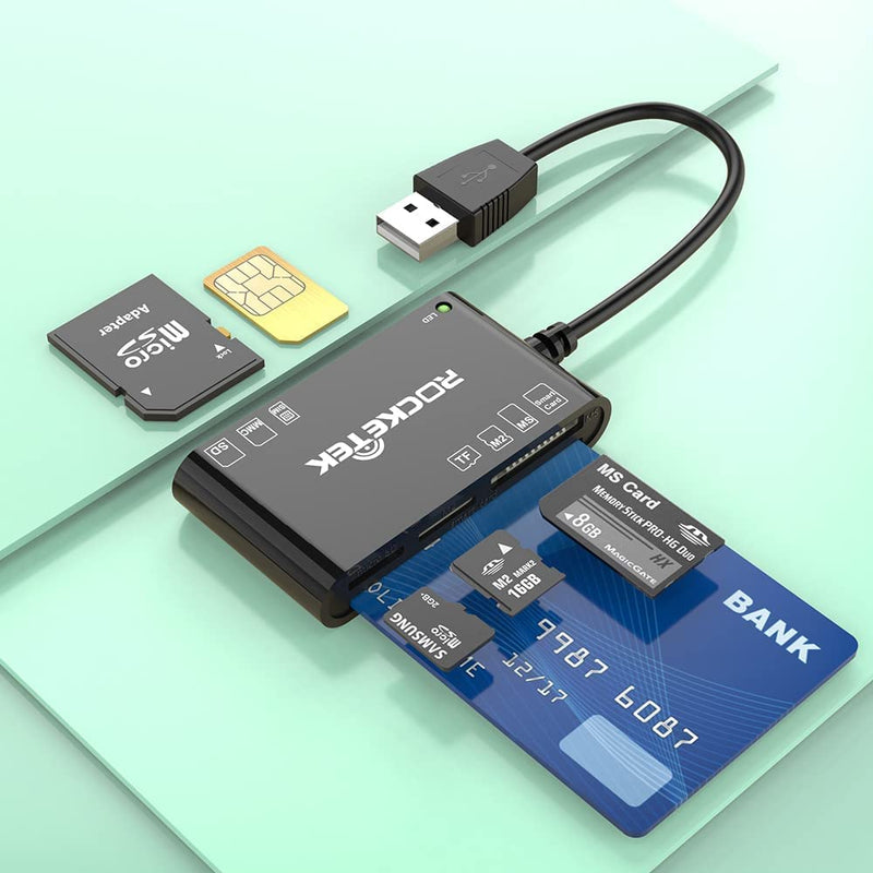 [Australia - AusPower] - 6 in 1 Multi Card Reader Memory Card Reader, USB SD Card Reader for Micro SD/SDXC/SD/SDHC/MS/M2/MMC Camera Memory Card/SIM/Smart Card Reader, CAC Reader for Mac OS, Windows, Linux, Chrome 