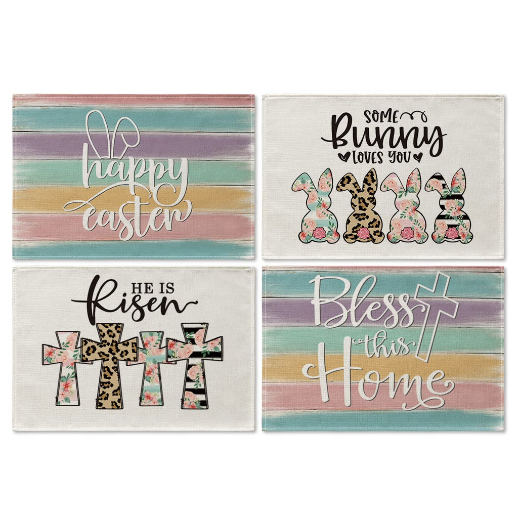 [Australia - AusPower] - Artoid Mode Some Bunny Loves You He is Risen Bless This Home Happy Easter Placemats for Dining Table, 12 x 18 Inch Spring Summer Seasonal Holiday Rustic Vintage Washable Table Mats Set of 4 