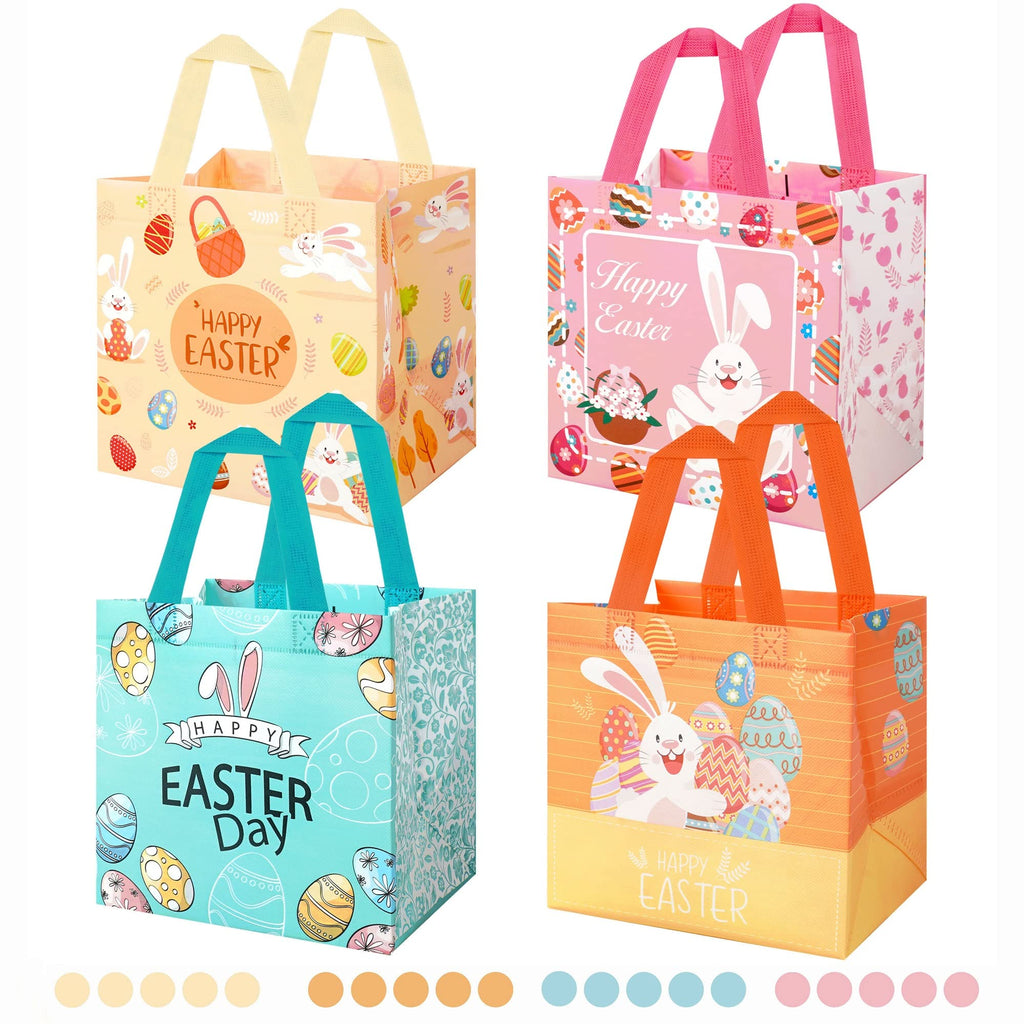 [Australia - AusPower] - Easter Gift Bags, 20 Packs Easter Bags for Kids Easter Treat Bags with Handle, Reusable Easter Goodie Bags Non-woven Rabbit Bunny Bag for Easter Party Favors Pink Blue and Orange 
