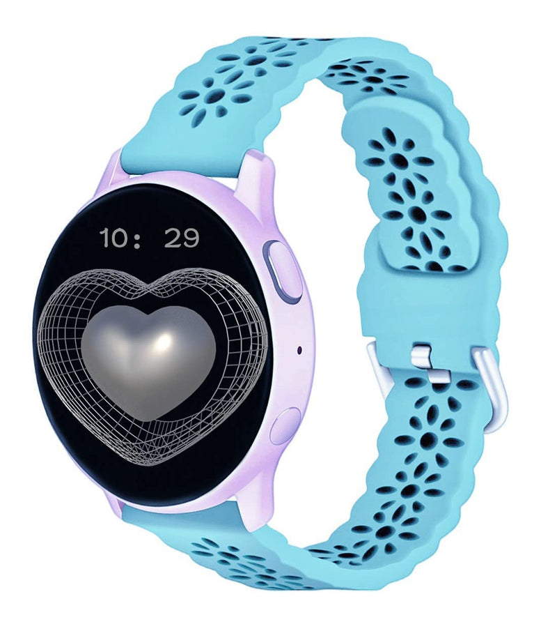 [Australia - AusPower] - RJLO Compatible for Samsung Galaxy Watch 4 Band 40mm 44mm/Watch 3 41mm/Active 2 Watch Bands 40mm 44mm/Watch 4 Classic 42mm 46mm, Lace Silicone Band 20mm Soft Slim Wristband for Women, Small 05- Mediterranean Blue 