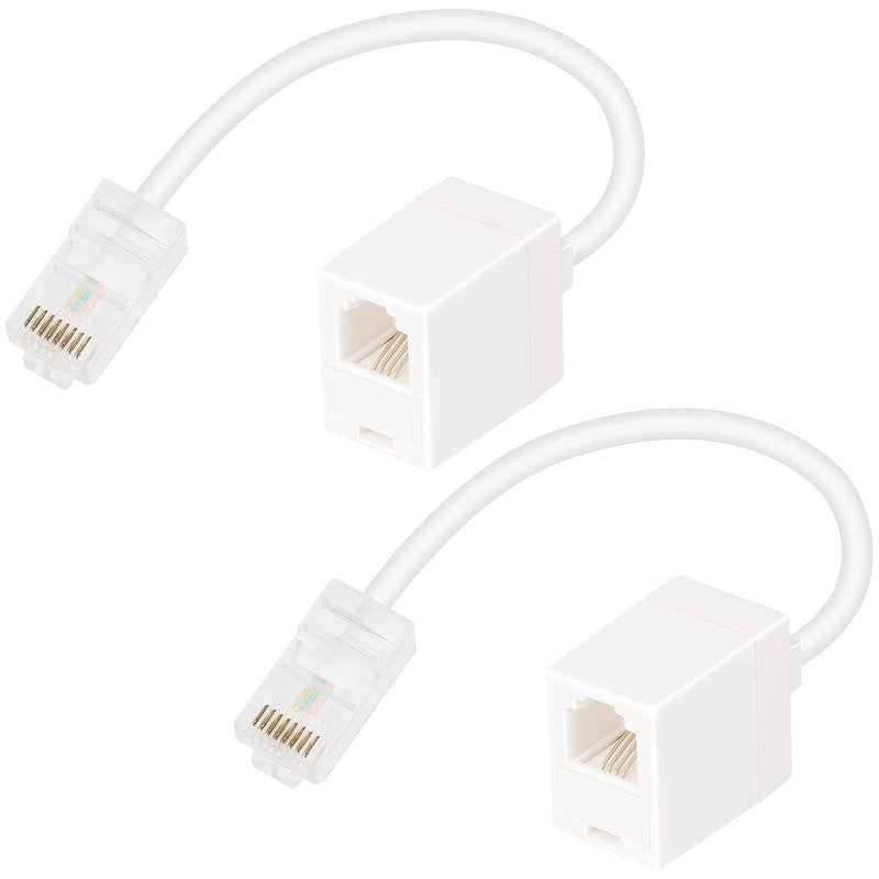 [Australia - AusPower] - RUNMI 2 Pack RJ45 to RJ11 Converter Adapter Connector Cable, RJ11 6P4C Female to Ethernet RJ45 8P8C Male Converter Cord White(2 Pack) 