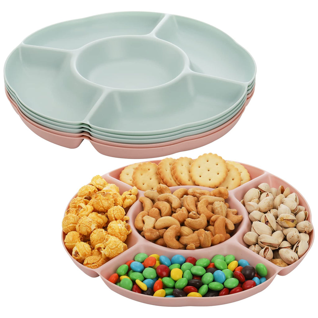 [Australia - AusPower] - Lyellfe 6 Pack Divided Serving Tray, 5 Compartments Wheat Straw Snack Appetizer Serving Tray, 10 Inch Nut and Candy Serving Platters Round Relish Tray for Parties, Chips and Dip 