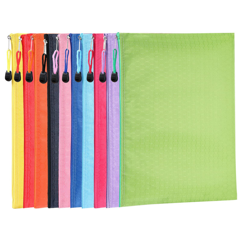 [Australia - AusPower] - 10 Pcs Multicolor Zippered File Pocket - Durable Oxford Canvas Zipper Pouch, A4 Size，Large Capacity Waterproof Soft Zipper Pouch, Can Be Used to Organize Documents, Bills, Books Multicolor; Polychrome 