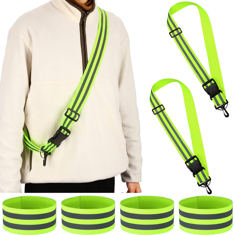 [Australia - AusPower] - 2 Pcs Reflective Sash with 4 Bands, Adjustable High Visibility Belt Safety Strap and Band for Wrist, Arm, Ankle, Leg, Substitute for Reflective Vest, Reflective Running Gear for Night Walking Cycling 