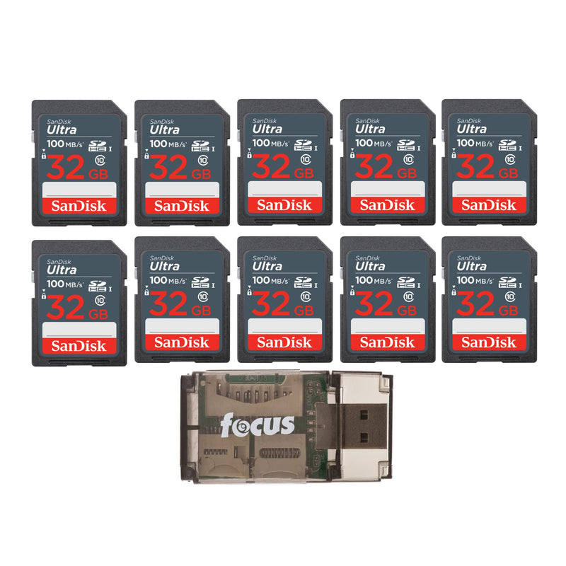 [Australia - AusPower] - SanDisk 32GB Ultra SDHC UHS-I Memory Card (10-Pack) with Focus High Speed USB Card Reader Bundle (11 Items) 