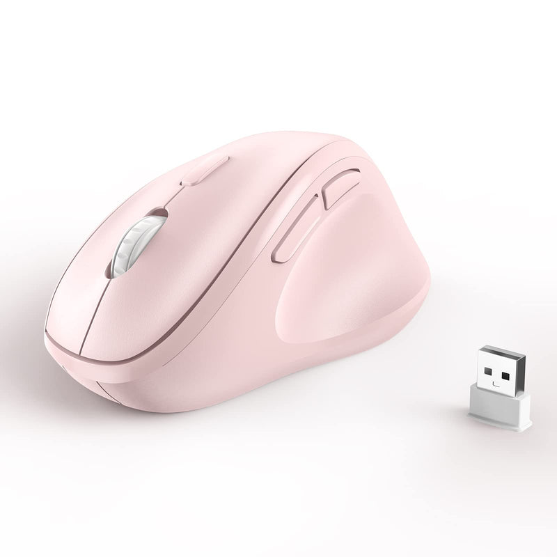 [Australia - AusPower] - Ergonomic Wireless Mouse with USB Receiver for PC Computer, Laptop and Desktop, Ergo Mouse with Silent Clicks, About 16-Month Battery Life, Up to 1600 DPI & 1 AA Battery Powered, Pink 