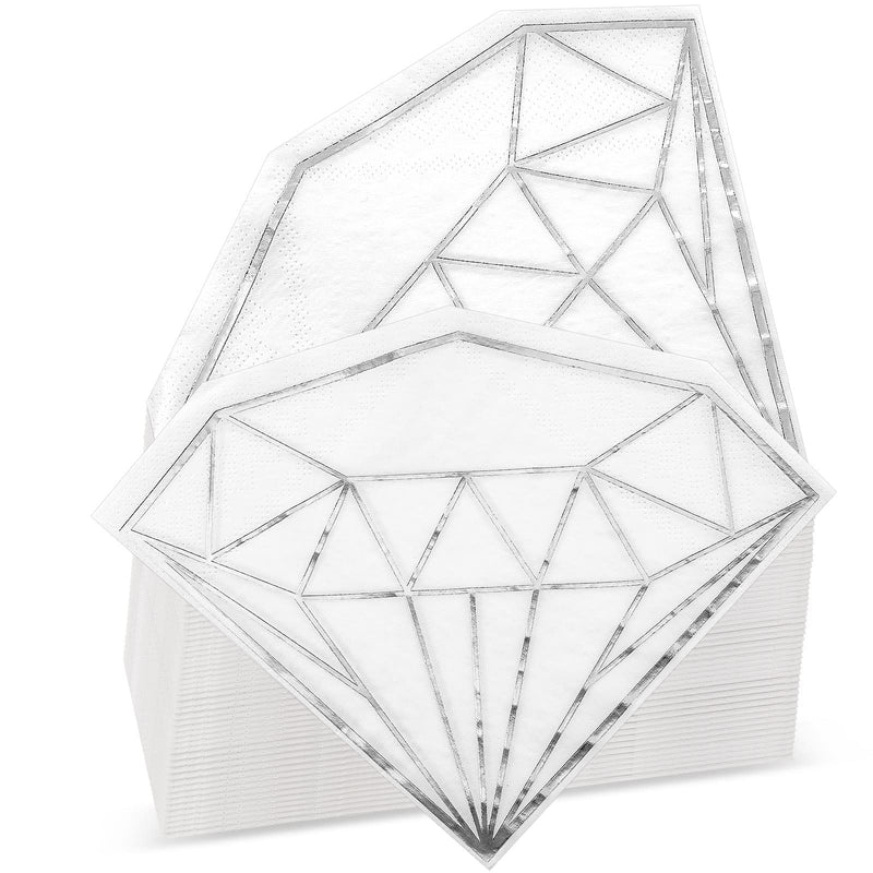 [Australia - AusPower] - 80 Pack Diamond Paper Party Napkins Bridal Shower Napkins Foil Silver Napkins Engagement Napkins White Cocktail Napkins Disposable Paper Towel for Wedding Birthday Party Decorations, 6.2 x 6.2 Inches 