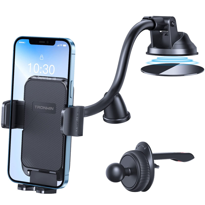 [Australia - AusPower] - Tronwin Car Phone Mount, Dashboard Windshield Air Vent car Phone Holder with Flexible Long Arm,Strong Suction Cup Anti-Shake Stabilizer iPhone Car Holder Compatible with All iPhone 13 Samsung 