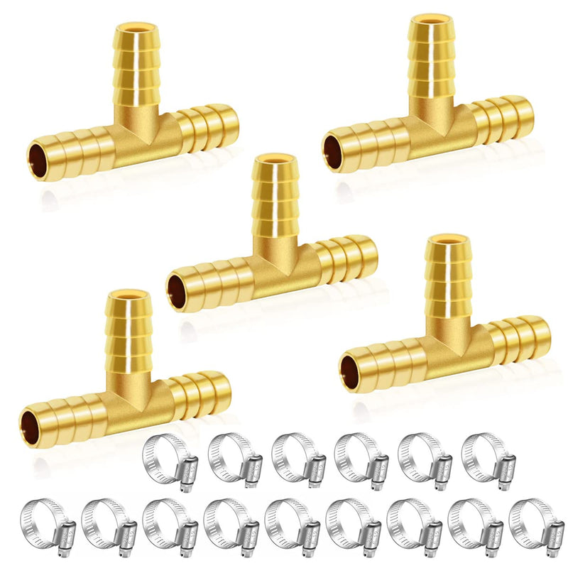 [Australia - AusPower] - Dianrui 5PCS 3/16" Brass Tee Barb Fittings, T Shape 3 Ways Barbed Splitter Fitting With Hose Clamps Fit for Water,Fuel,Air K-H-058-3/16 3/16-5PCS 