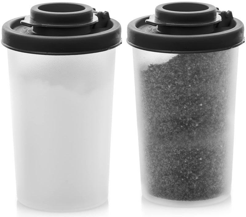 [Australia - AusPower] - Salt and Pepper Shakers Moisture Proof Set of 2 Large Salt Shaker to go Camping Picnic Outdoors Kitchen Lunch Boxes Travel Spice Set Clear with Black Lids Plastic Airtight Spice Jar Dispenser Large black, 2 pack 