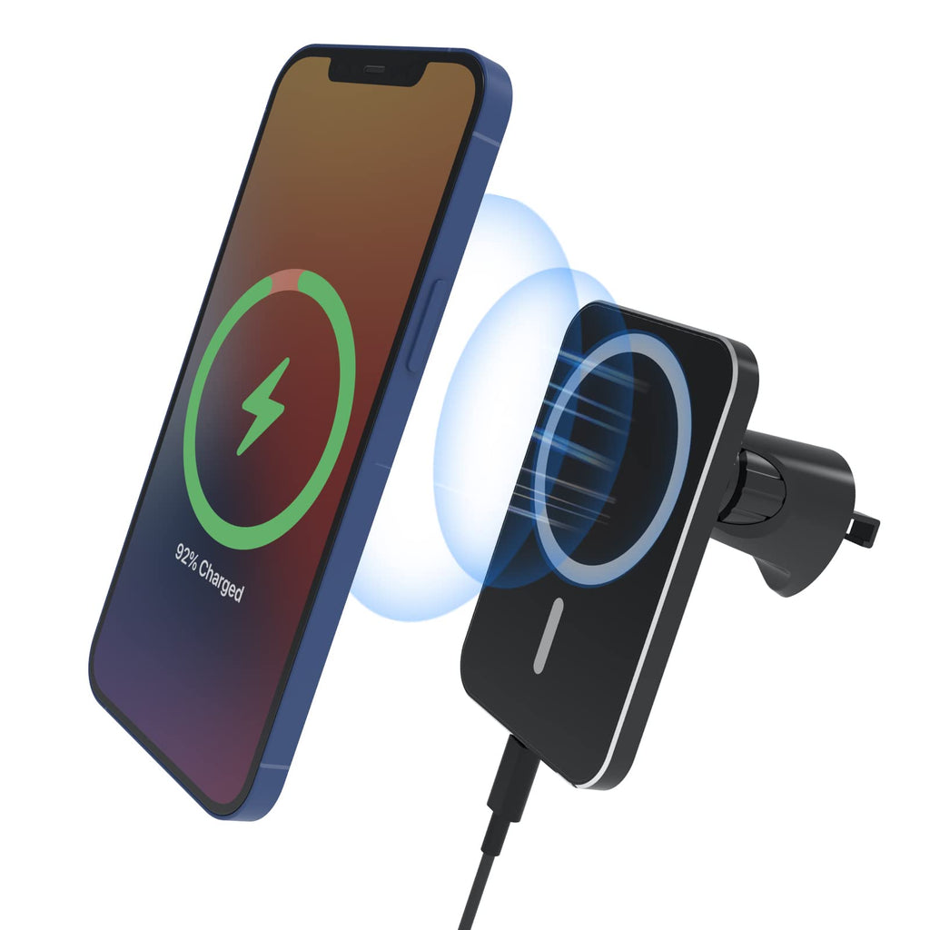 [Australia - AusPower] - Magnetic Wireless Car Charger, Auto Alignment Air Vent Dashboard Mag-Safe Car Mount Charger for iPhone 13/13 Pro/13 Pro Max/13 Mini/ 12/12 Pro/ 12 Pro Max/12 Mini (Black) B-16 