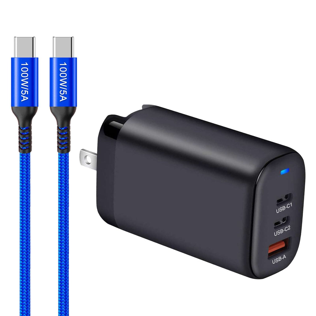 [Australia - AusPower] - 65W USB C GaN Charger Multiport with 100W USB C Cable 10ft, Wall Power Adapter with 3 Ports, Awnuwuy Type C PD Fast Charger Block Brick Compatible with MacBook Pro, iPad Pro/Air, Samsung Galaxy, Pixel 
