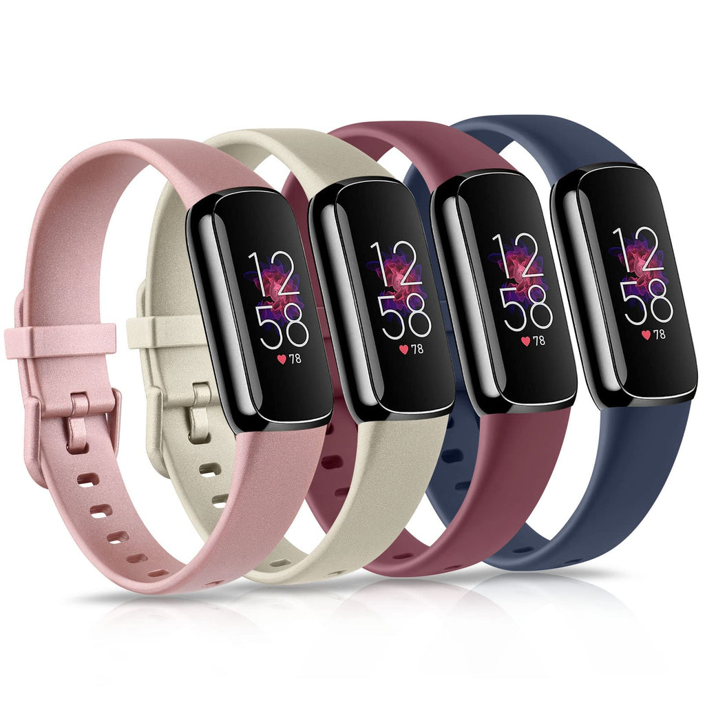 [Australia - AusPower] - 4 Pack Bands Compatible with Fitbit Luxe Bands, Soft Silicone Wristband Strap Replacement for Fitbit Luxe Smart Watch Women Men Rose Gold/Gold/Wine Red/Navy Blue Large 
