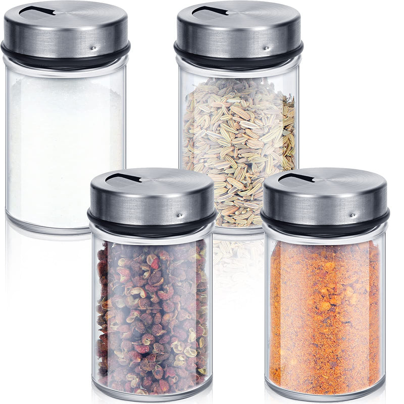 [Australia - AusPower] - Salt and Pepper Shakers Set of 4 Stainless Steel and Glass Spice Dispenser Set Adjustable Spice Jars Elegant Seasoning Containers Sugar Dispenser with Pour Spout Holes Lids for Kitchen Meals 