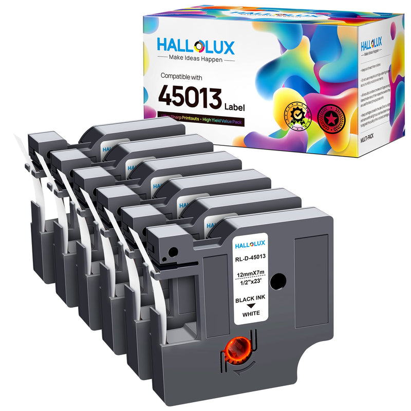 [Australia - AusPower] - HALLOLUX Compatible Label Tape Replacement for Dymo D1 Labels Tape 45013 S0720530 Refill for Dymo LabelManager PnP 160 280 210D 360D 420P, Black on White, 0.47 Inch (12mm) x 22.9 Feet (7m), 6-Pack 