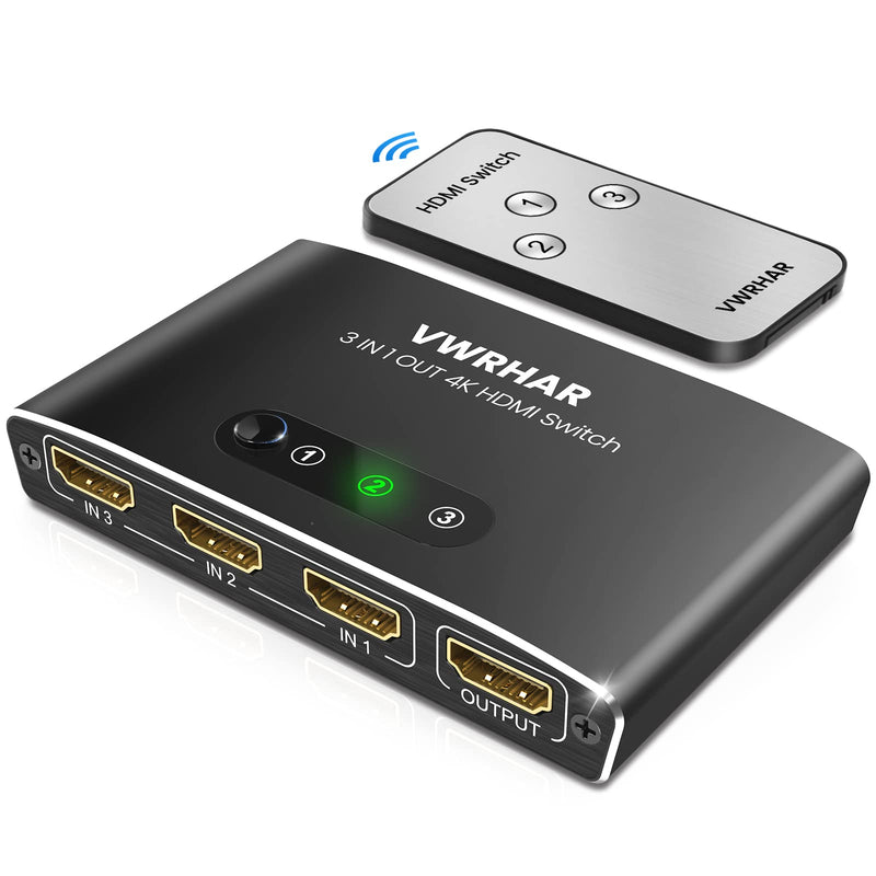[Australia - AusPower] - HDMI Switch 3 in 1 Out 4K UHD HDMI Switcher Splitter, Automatic Switch with Remote Metal HDMI Switch Box Hub Support 4K 30Hz 3D 1080P HDCP1.4 for PS5 PS4 Xbox DVD Player Fire Stick Apple TV PC 
