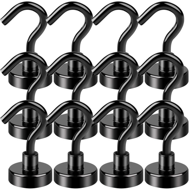 [Australia - AusPower] - LOVIMAG Black Magnetic Hooks, 22Lbs Strong Magnetic Hooks Heavy Duty with Epoxy Coating for Refrigerator, Magnetic Cruise Hooks for Hanging, Classroom, Office, and Kitchen - Pack of 12 12p-Black 