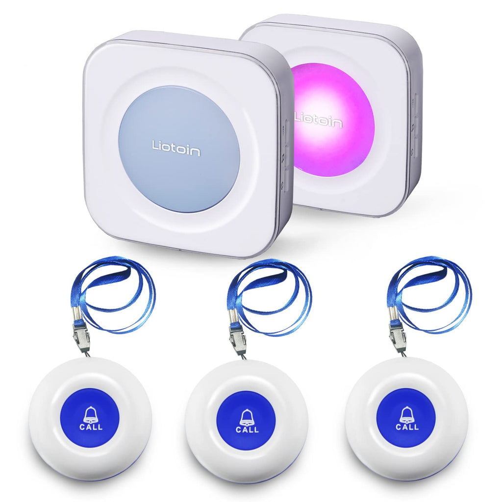[Australia - AusPower] - LIOTOIN Wireless Caregiver Pager Call Button Nurse Alert System Call Bell for Home/Elderly/Patients/Disabled/School 3 Transmitters 2 Plugin Receivers (600+ft Operating Range)… 3 Transmitters + 2 Plugin Receivers 