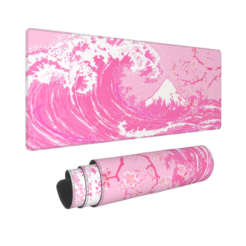 [Australia - AusPower] - Pink Japanese Wave Cherry Blossom Gaming Mouse Pad XL, Large Non Slip Rubber Mousepad, Stitched Edges Desk Pad, Long Extended Mice Pad,31.5'' X 11.8'' Pink Japanese Wave Cherry Blossom 
