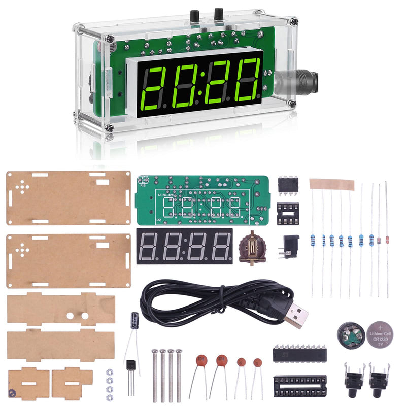 [Australia - AusPower] - MiOYOOW TJ-56-428 4-Digit Digital DIY Clock Kits with Acrylic Shell, DIY Alarm Clock Soldering Practice Kit for Students and DIYers, DIY Electronics Kit for Learning Electronics 4 Digit Multifunctional Clock Kit 
