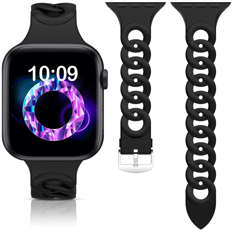 [Australia - AusPower] - Slim Band Compatible with Apple Watch Bands Women Girl 38mm 40mm 41mm 42mm 44mm 45mm, Silicone Luxurious Circle Chain Wristbands Breathable Thin Strap Compatible for iWatch SE 7 6 5 4 3 2 1 Black 38MM/40MM/41MM 