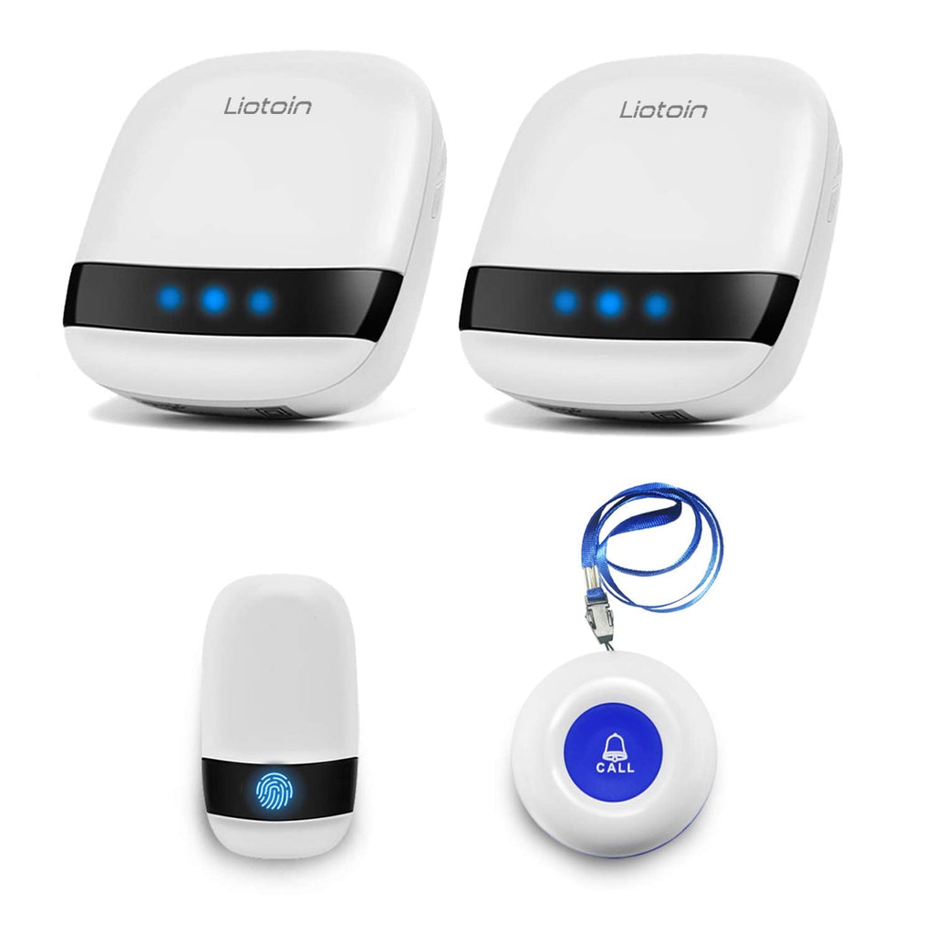 [Australia - AusPower] - LIOTOIN Caregiver Pager Wireless SOS Call Button Call Bell Personal Smart Alarm System Home/Elderly/Patient/Disabled/School 2 Transmitter 2 Plug-in Receiver (600+ft Operating Range) 