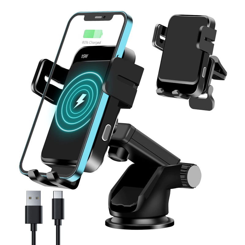 [Australia - AusPower] - Wireless Car Charger Mount for iPhone,15W Auto Clamping Wireless Charging Car Phone Holder Mount,Long Arm Windshield Dash Air Vent for iPhone 13/12/11(Pro/Pro Max/Mini)/XS/XR/X/8,Samsung S21/S20/S10 