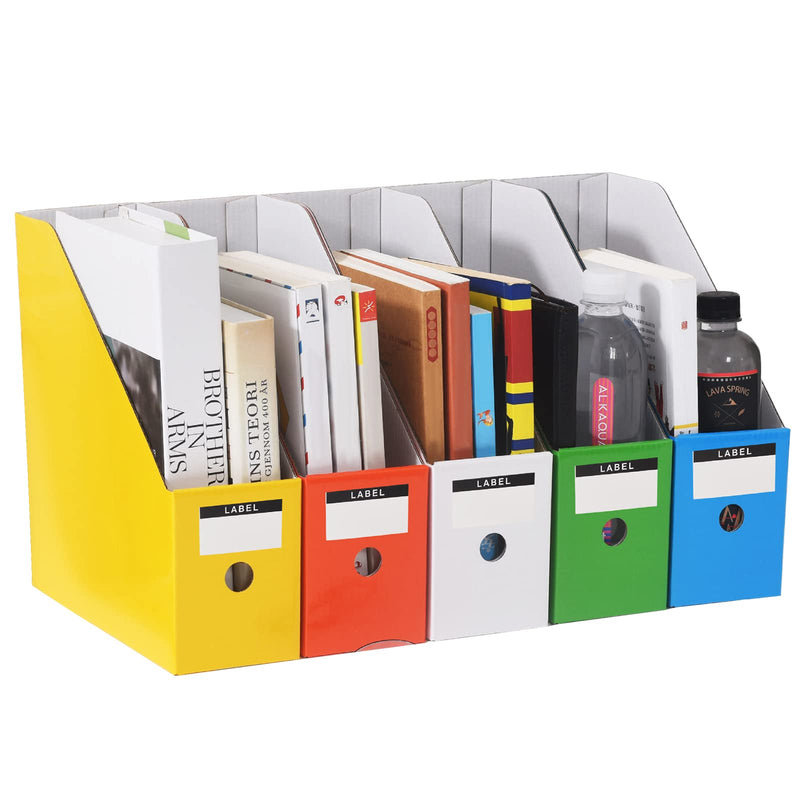 [Australia - AusPower] - 5Pcs Magazine File Holder , Sturdy Cardboard Folder Holder, Multicolored Cardboard Book Box, Laminated Cardboard Book Box, Catalog and Magazine Storage Box with Labels (Multi-Color) Multi-color 