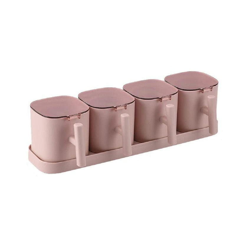 [Australia - AusPower] - (4 pieces) Seasoning box set contains 4 spoons, kitchen seasoning and spice containers, each seasoning box has a lid including a base (Pink) Pink 
