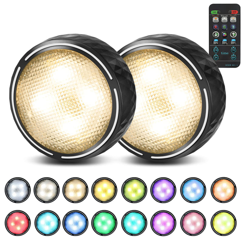 [Australia - AusPower] - 2 Pack LED Puck Lights Battery Operated for Kitchen Closet, 16 Color Changing Dimmable Under Cabinet Lights with Remote Control for Bookshelf, Counter Shelf, Bookcase, Wardrobes (Black) Black 2 Pack 