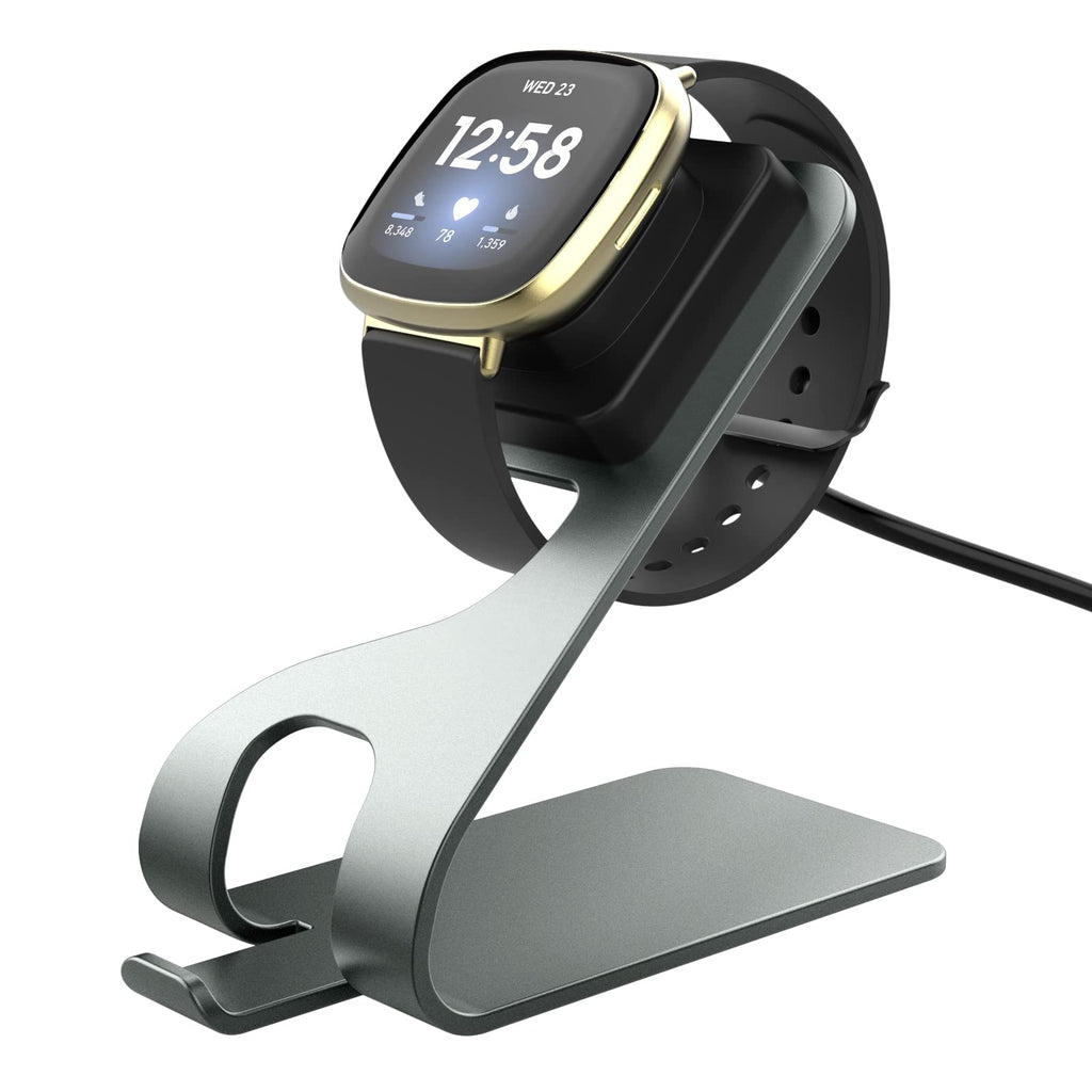 [Australia - AusPower] - MoKo Magnetic Charger Stand Compatible with Fitbit Versa 3/Fitbit Sense Smartwatch, Aluminum Charging Dock Station with 4.9FT USB Replacement Cable, Space Gray 