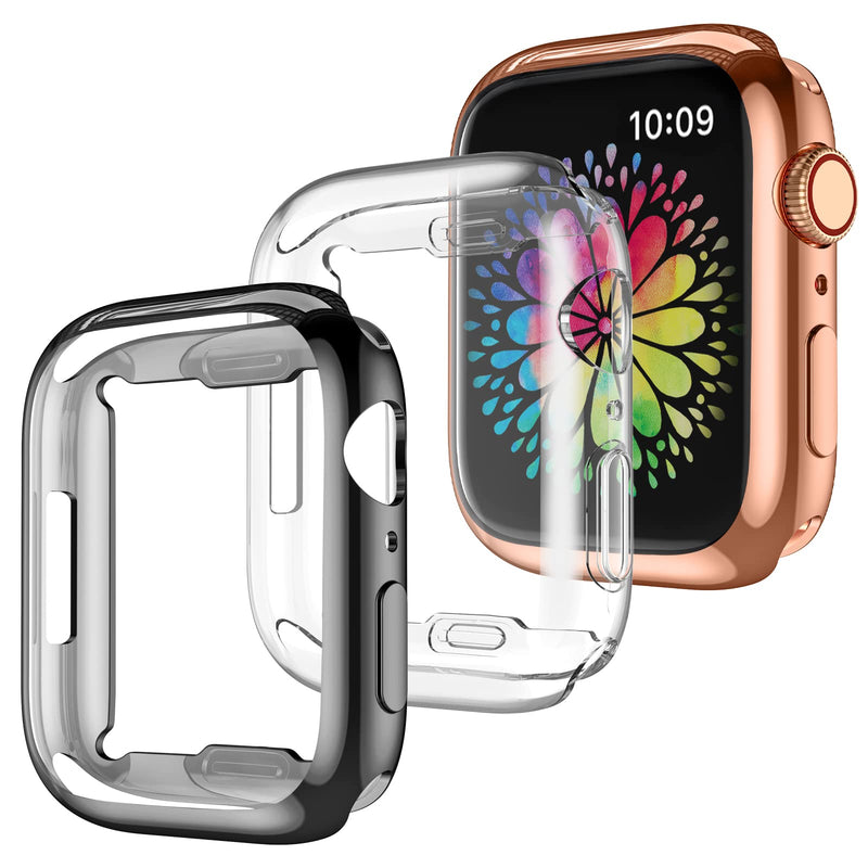 [Australia - AusPower] - GEAK 3 Pack Compatible with Apple Watch Series 7 Case 45mm, Soft TPU Flexible All-Around Protective Screen Protector Bumper Case Accessories for iWatch Series 7 45mm Smart Watch Black/Clear/Rose Clear/Rose Gold/Black 