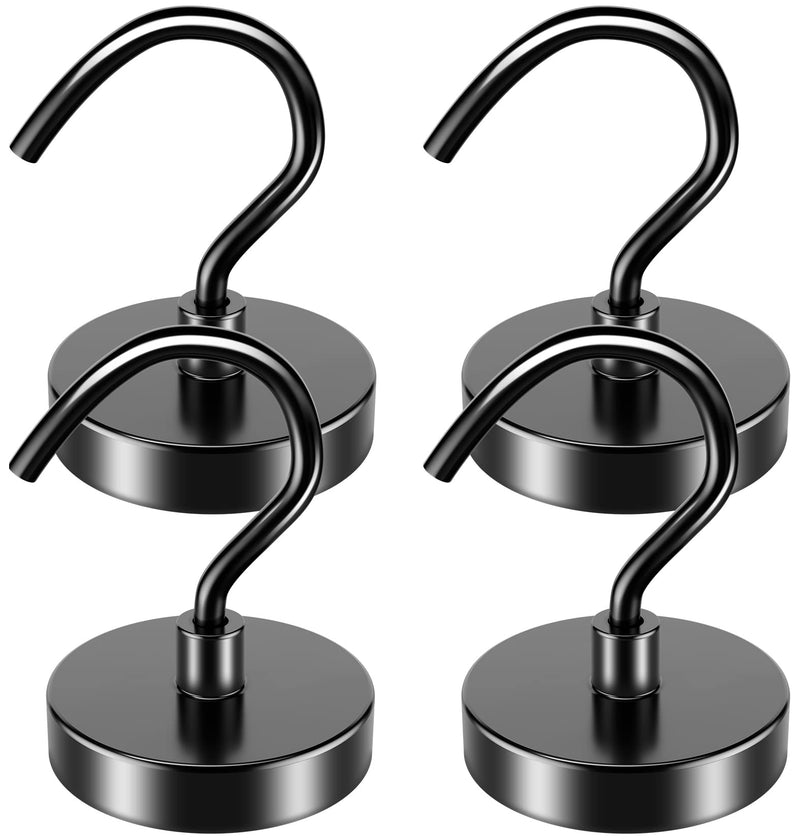 [Australia - AusPower] - 4 Pack 110 Lbs Magnetic Hooks Heavy Duty Neodymium Magnet Hook, Strong Magnetic Hooks for Hanging, Rust Proof Magnets with Hooks Magnetic Hanger for Home, Kitchen, Office Black 4 Pack 