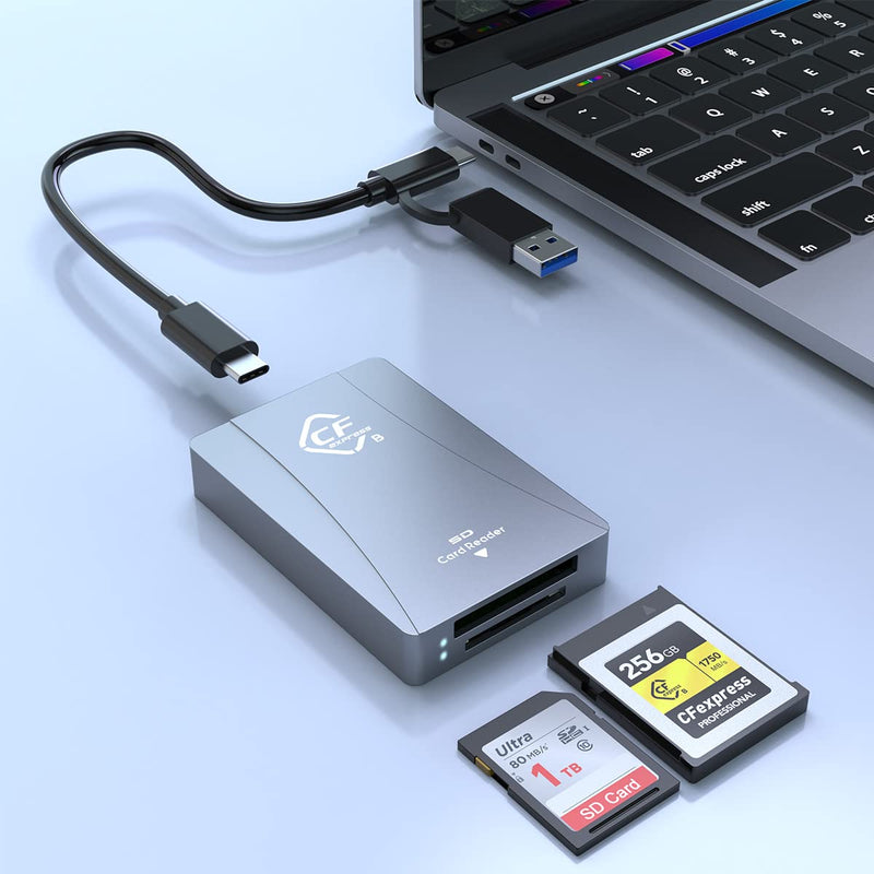 [Australia - AusPower] - CFexpress Type B Reader & SD Card Reader USB 3.1 Gen 2 10Gbps CFexpress Card Reader Portable Aluminum CFexpress Memory Card Adapter Thunderbolt 3 Port Connection Support Android/Windows/Mac OS 