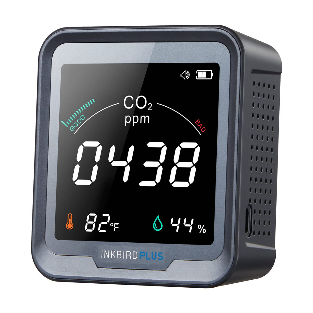 [Australia - AusPower] - INKBIRDPLUS Indoor CO2 Detector, Air Quality Monitor, Tester for CO2, Temperature and Relative Humidity, Indoor CO2 Meter with Alarm Atomic Clock, for Grow Tents, Wine Cellars, Homes, Cars. 