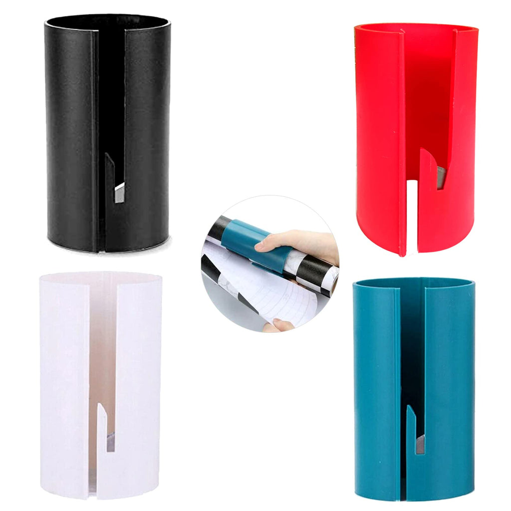 [Australia - AusPower] - 4Pcs Wrapping Paper Cutter,Portable Sliding Gift Paper Roll Cutter for Wall Sticker DIY Birthday Sticker Decorations(Black,White,Green,red) 