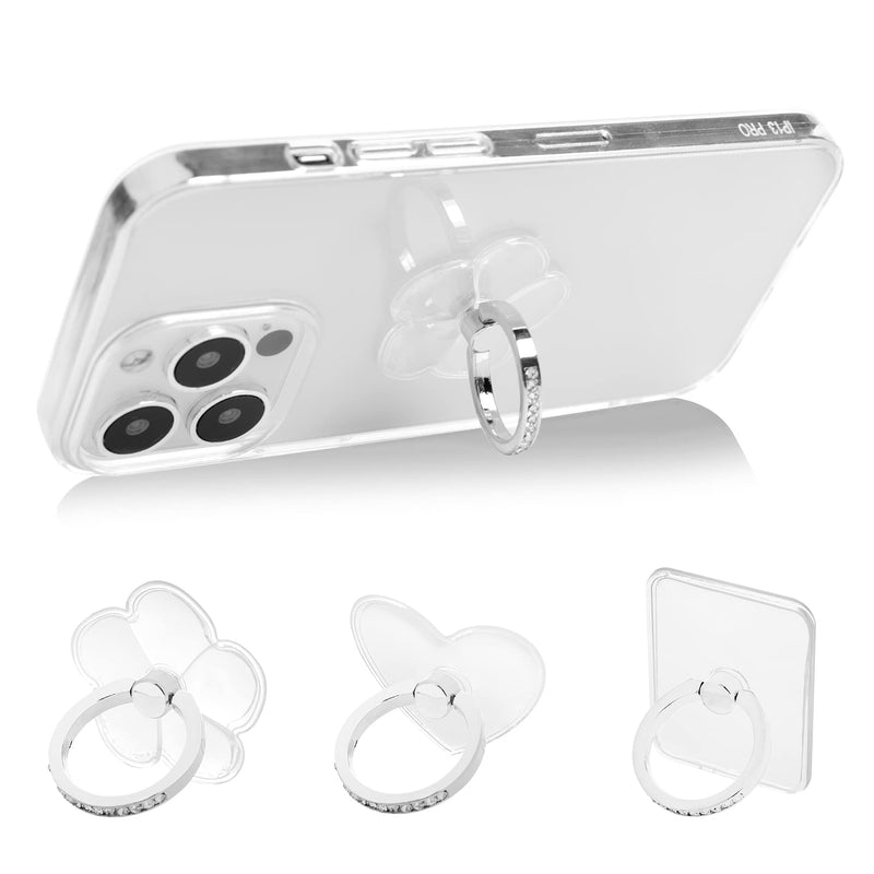 [Australia - AusPower] - Clear Ring Holder Finger Stand Set of 2, Mavis's Diary Cute Bling Cell Phone Grip 360°Rotation Universal Luxury Crystal Metal Kickstand (Square & Heart & Flower) Square & Heart & Flower 