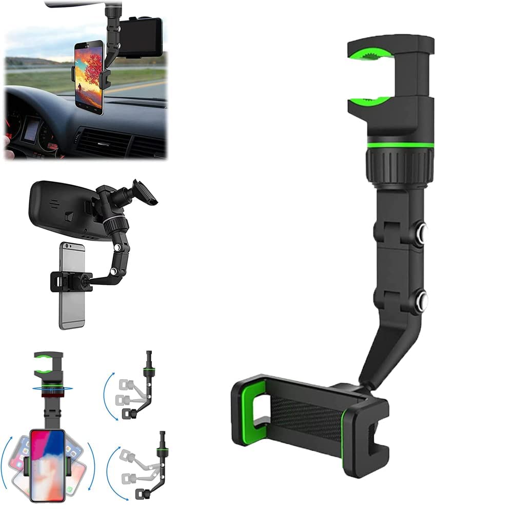 [Australia - AusPower] - Multifunctional 360° Rearview Mirror Phone Holder, Universal 360 Degrees Rotating Car Phone Holder, Car Rearview Mirror Mount Phone and GPS Holder, Cell Phone Automobile Cradles Green 