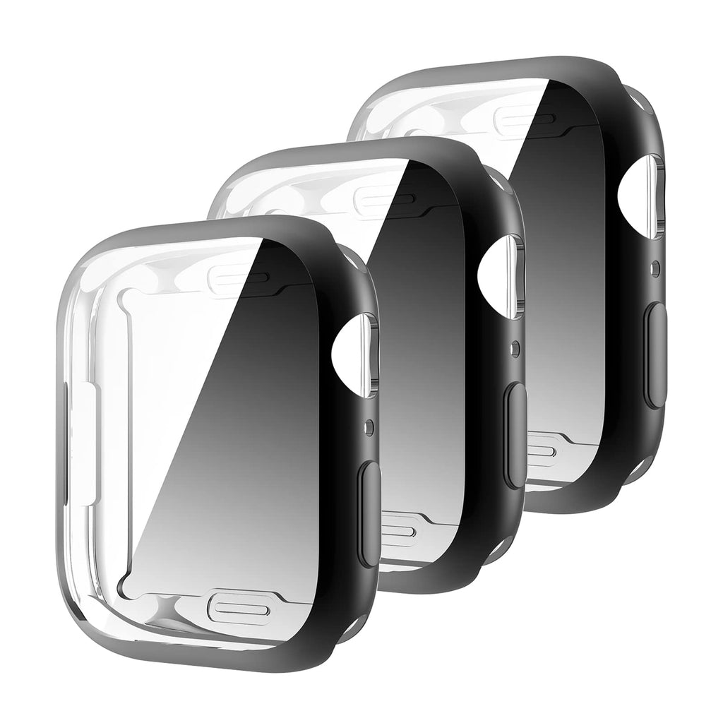 [Australia - AusPower] - Full Coverage Screen Protector Case Compatible with Apple Watch Series 7 41mm SE 6 5 4 40mm, YUVIKE 3 Packs Soft Slim TPU Anti-Scratch Bumper Cover Case (41mm, Black+Black+Black) 
