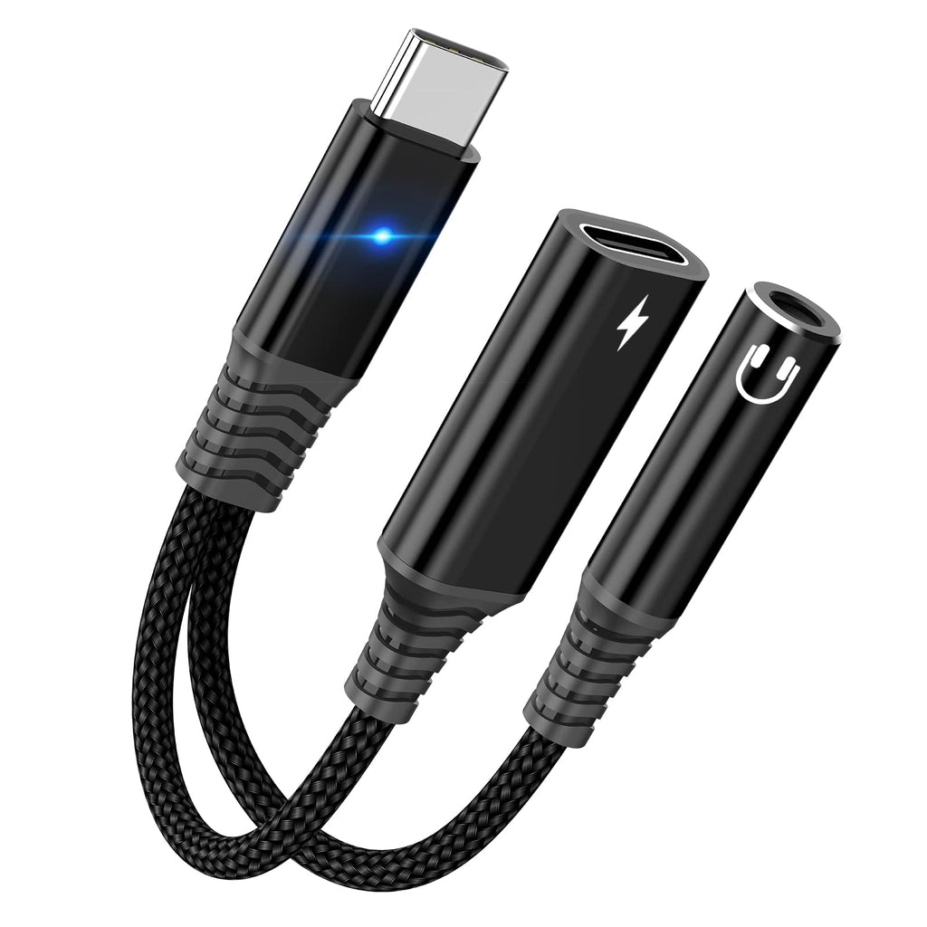 [Australia - AusPower] - USB C to 3.5mm Headphone and Charger Adapter, 2 in 1 Type C to Aux Audio Jack with PD 60W Fast Charging Dongle Cable Cord Compatible with Samsung Glalxy S22 S20 S21 Ultra S21+ S20 FE,Pixel 6 5XL Black 